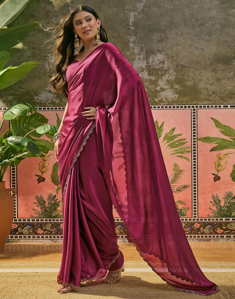 Rani Pink Silk Embroidery Saree