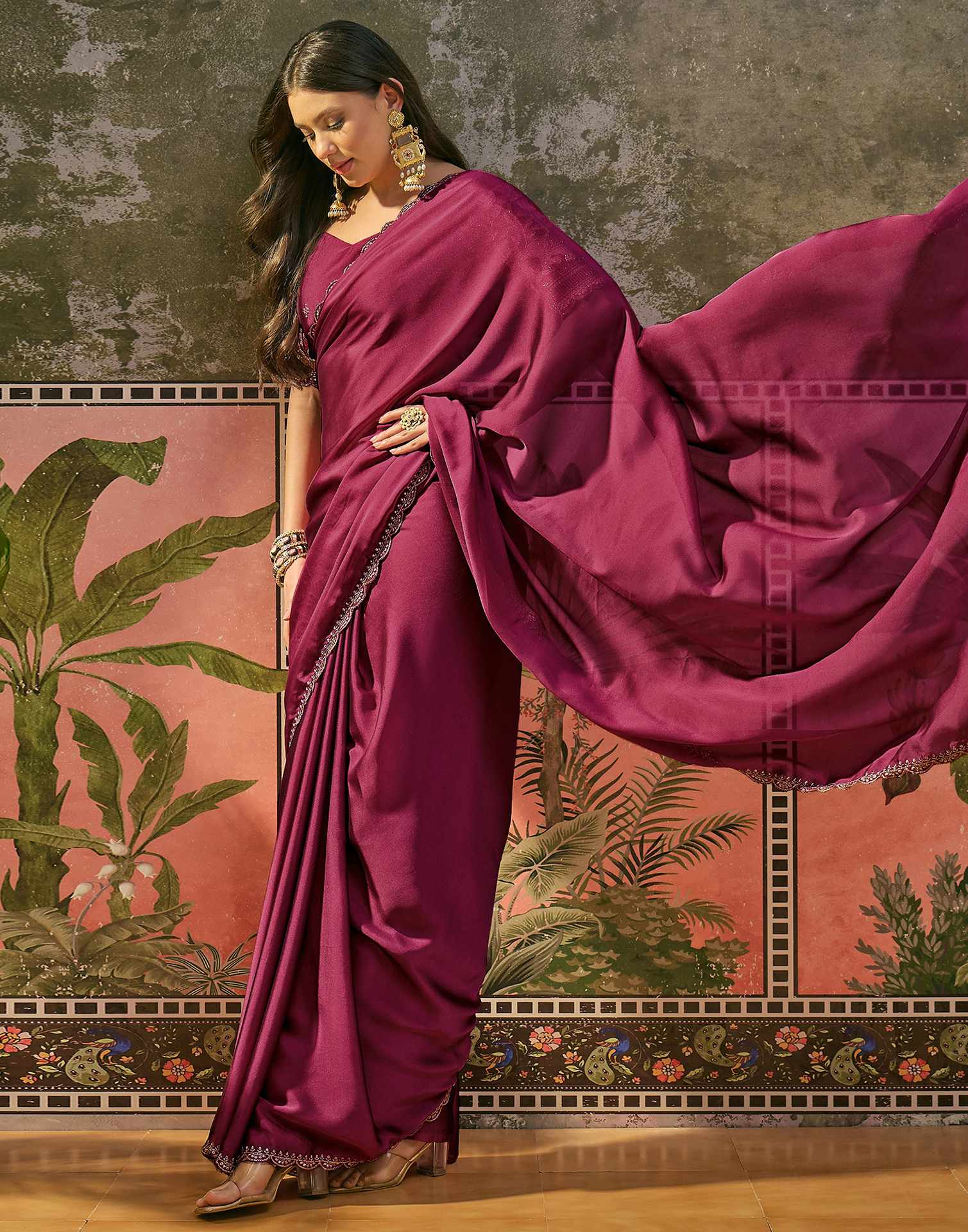 Rani Pink Silk Embroidery Saree