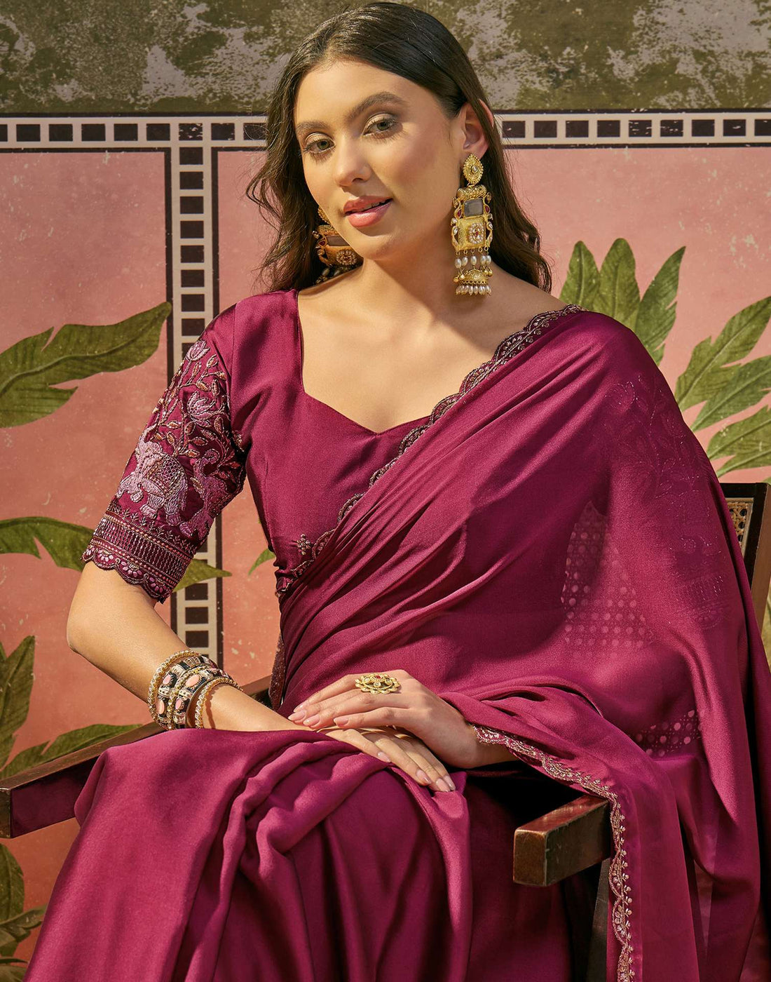Rani Pink Silk Embroidery Saree