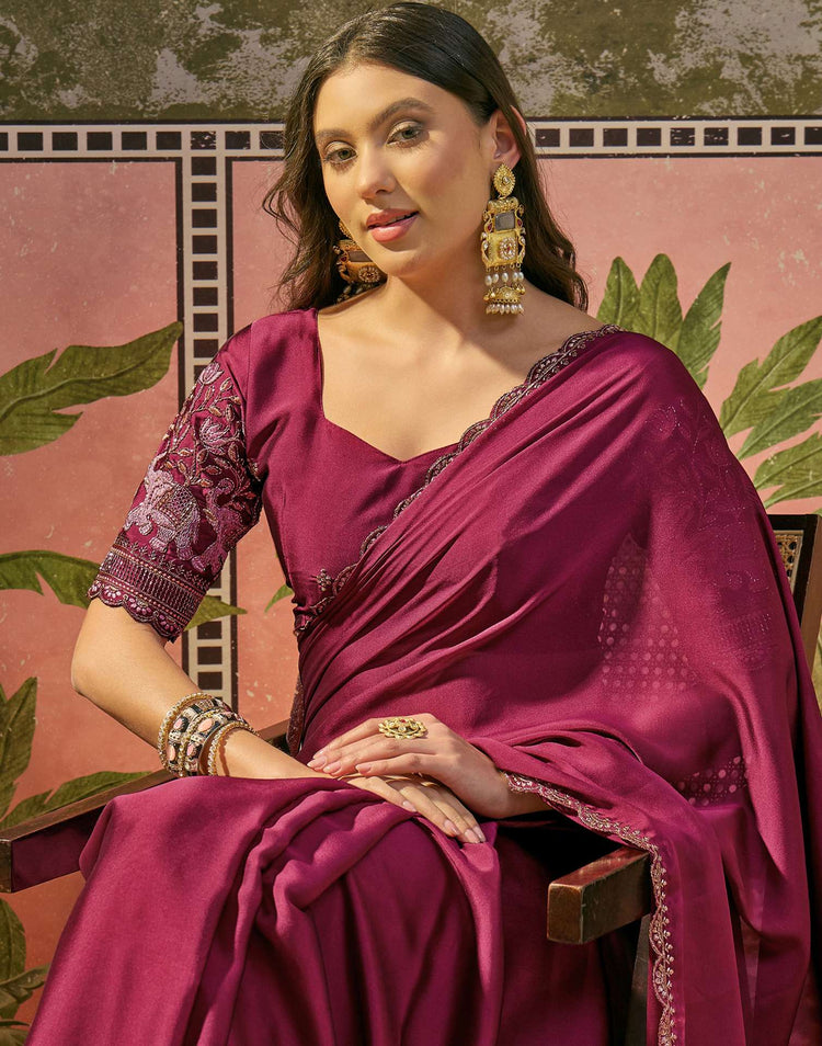 Rani Pink Silk Embroidery Saree