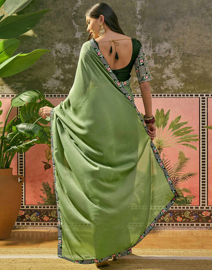 Moss Green Shimmer Embroidery Lace Saree