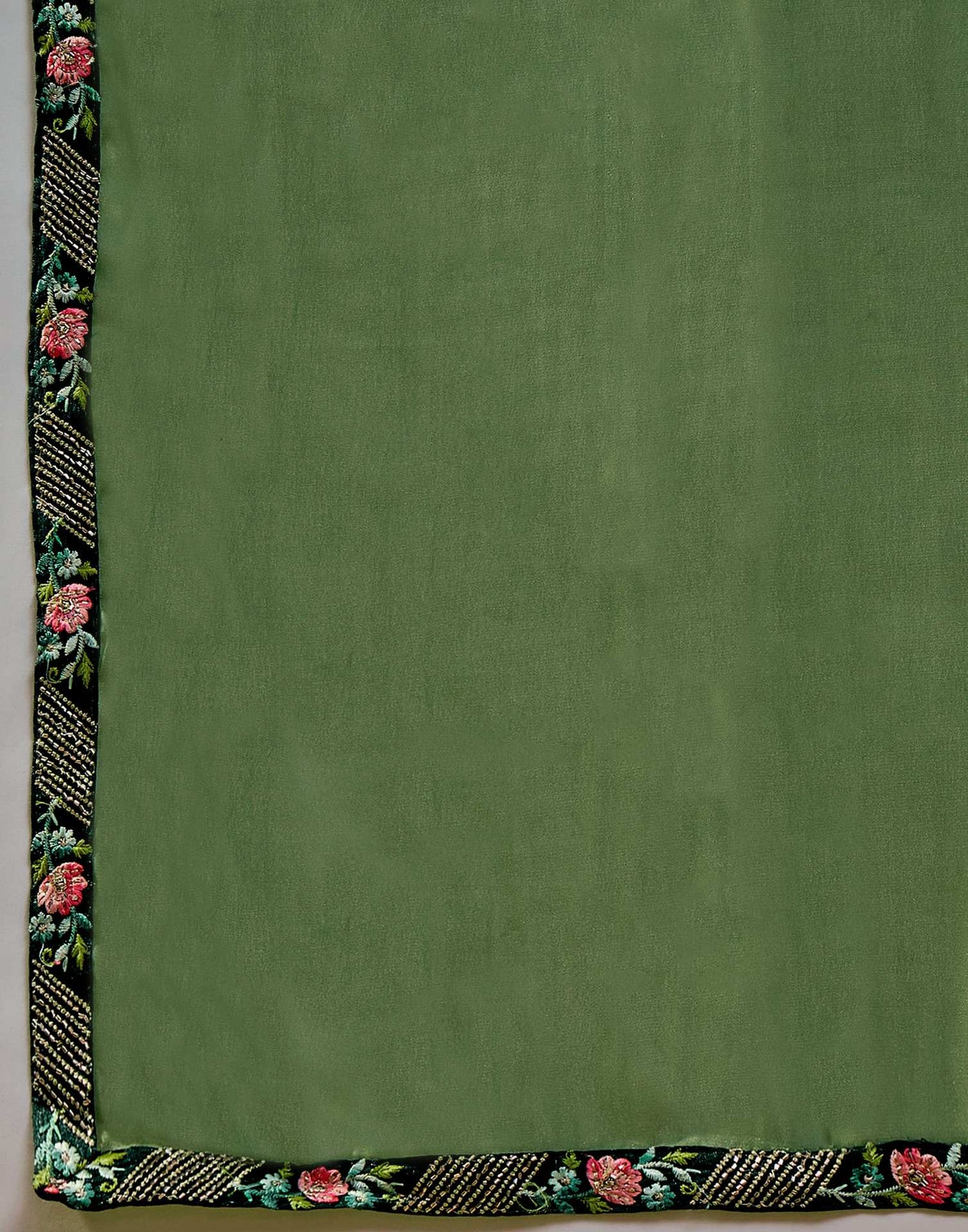 Moss Green Shimmer Embroidery Lace Saree