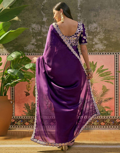 Purple Silk Sequence Embroidery Lace Saree