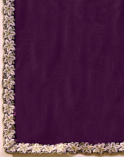 Purple Silk Sequence Embroidery Lace Saree