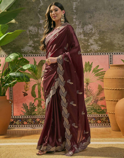 Maroon Shimmer Embroidery Saree