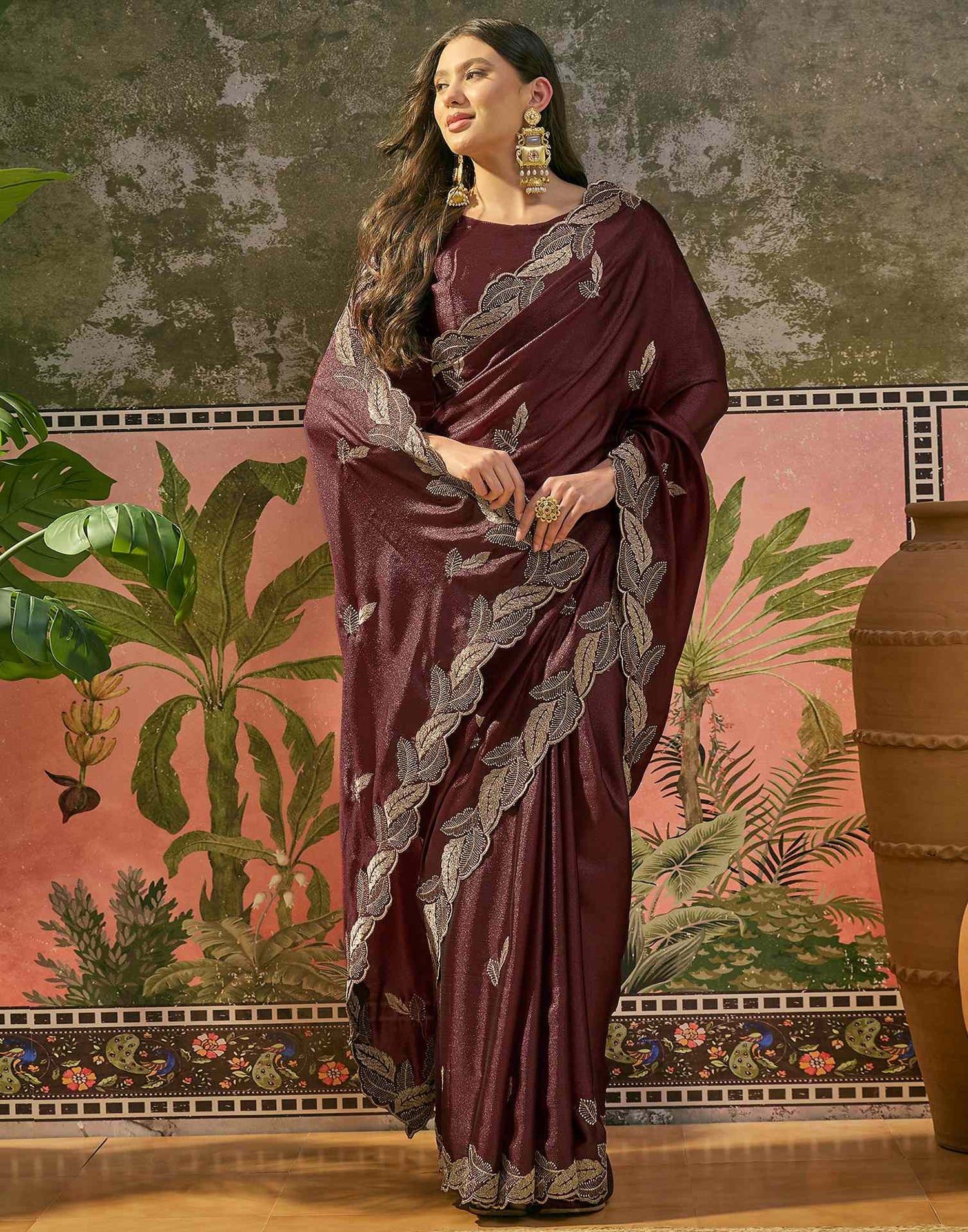Maroon Shimmer Embroidery Saree