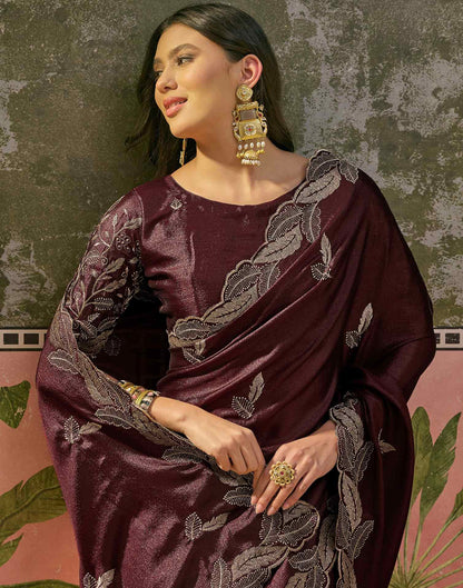 Maroon Shimmer Embroidery Saree