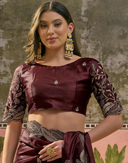 Maroon Shimmer Embroidery Saree