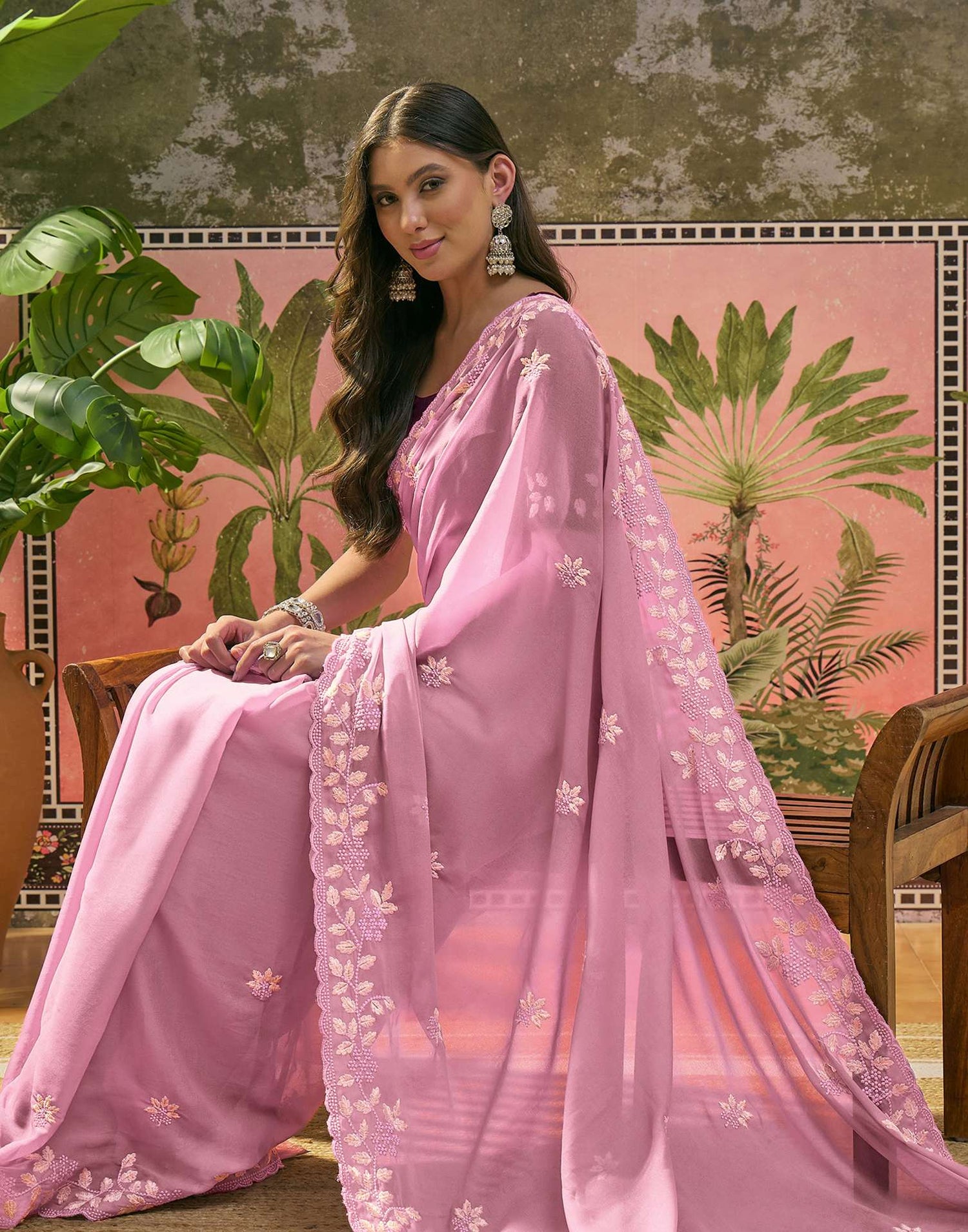 Light Pink Shimmer Embroidery Saree