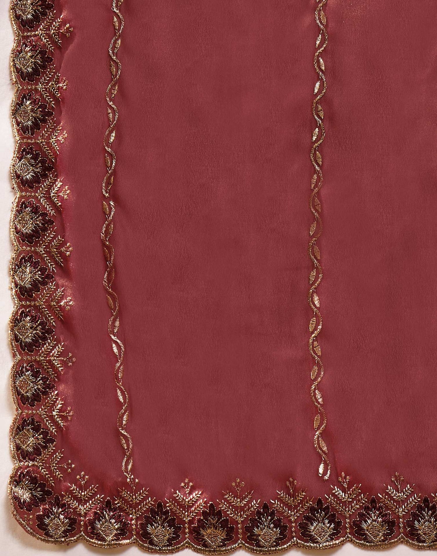 Dark Peach Shimmer Embroidery Saree