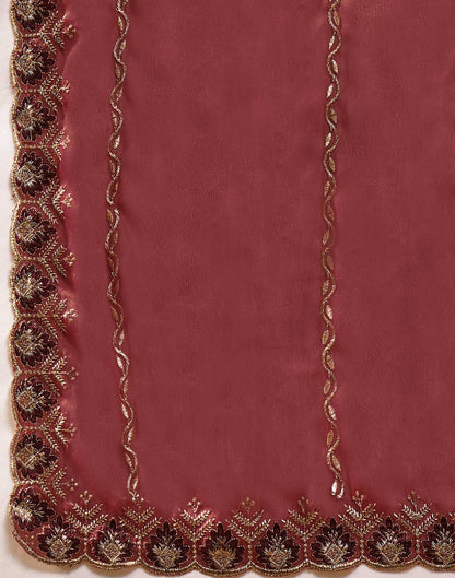 Dark Peach Shimmer Embroidery Saree