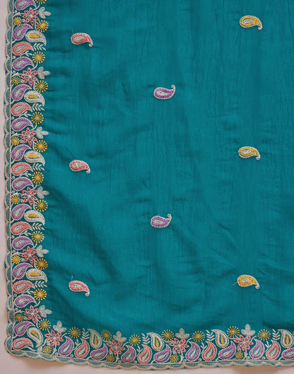Turquoise Blue Shimmer Embroidery Saree