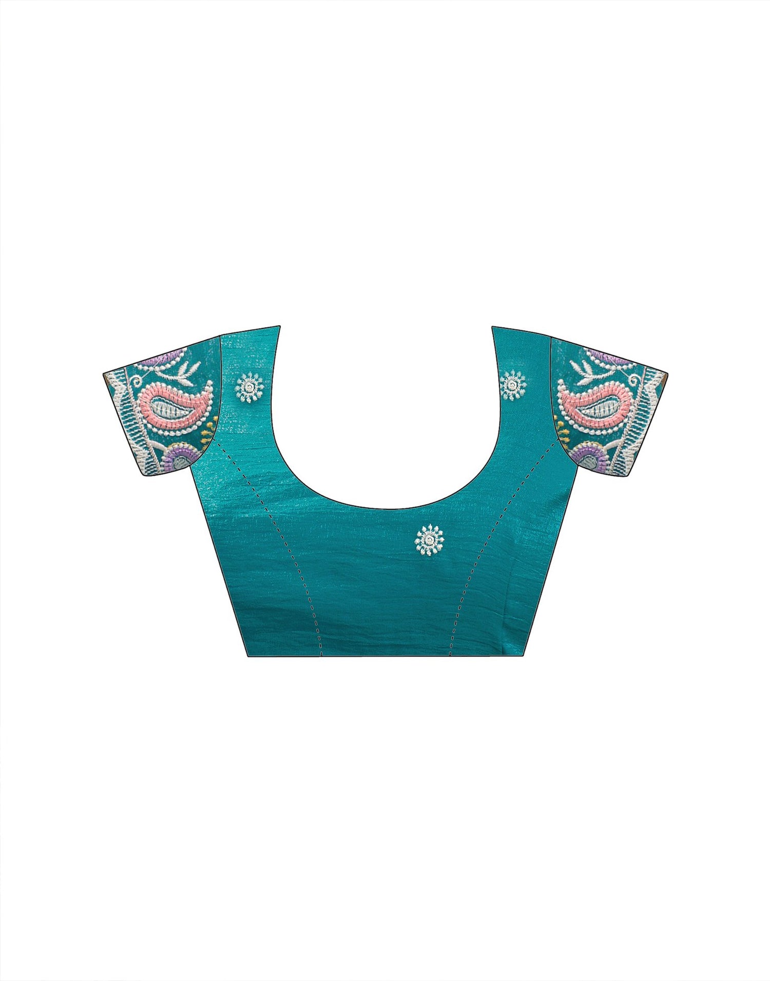 Turquoise Blue Shimmer Embroidery Saree