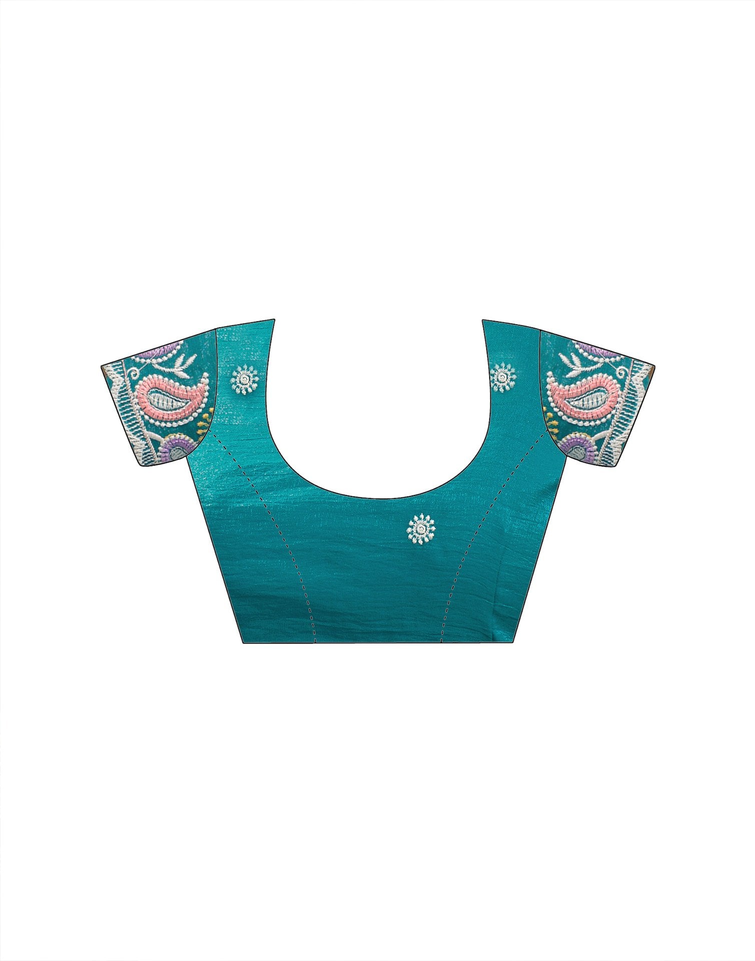 Turquoise Blue Shimmer Embroidery Saree