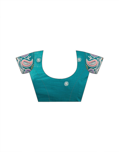 Turquoise Blue Shimmer Embroidery Saree