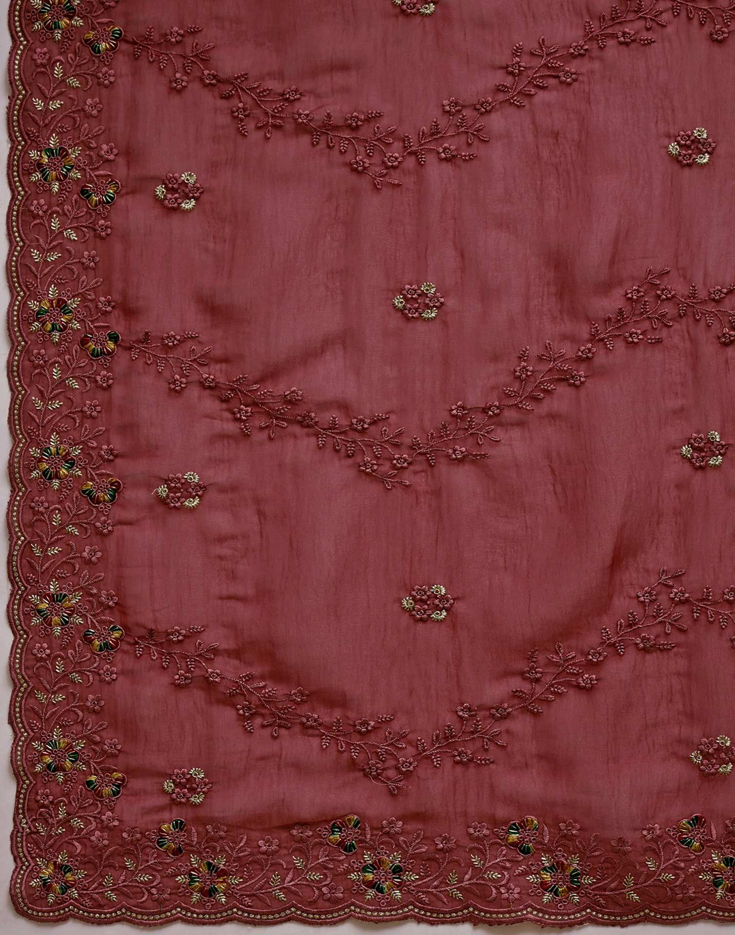 Dusty Rose Pink Shimmer Embroidery Saree