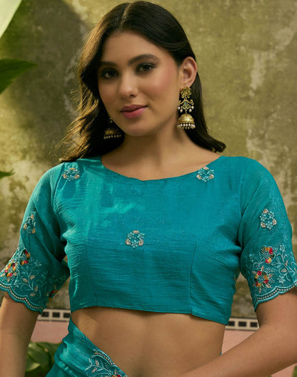 Turquoise Shimmer Embroidery Saree