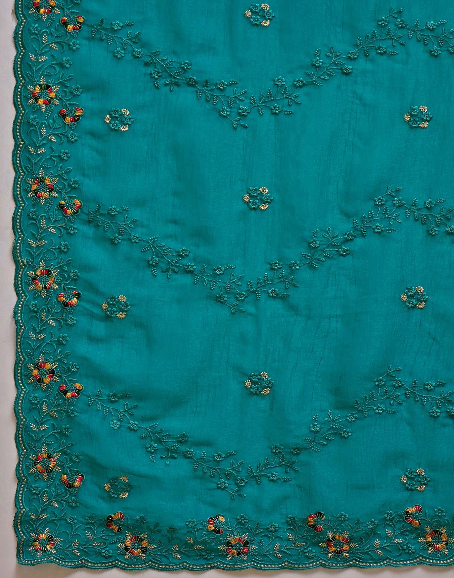 Turquoise Shimmer Embroidery Saree