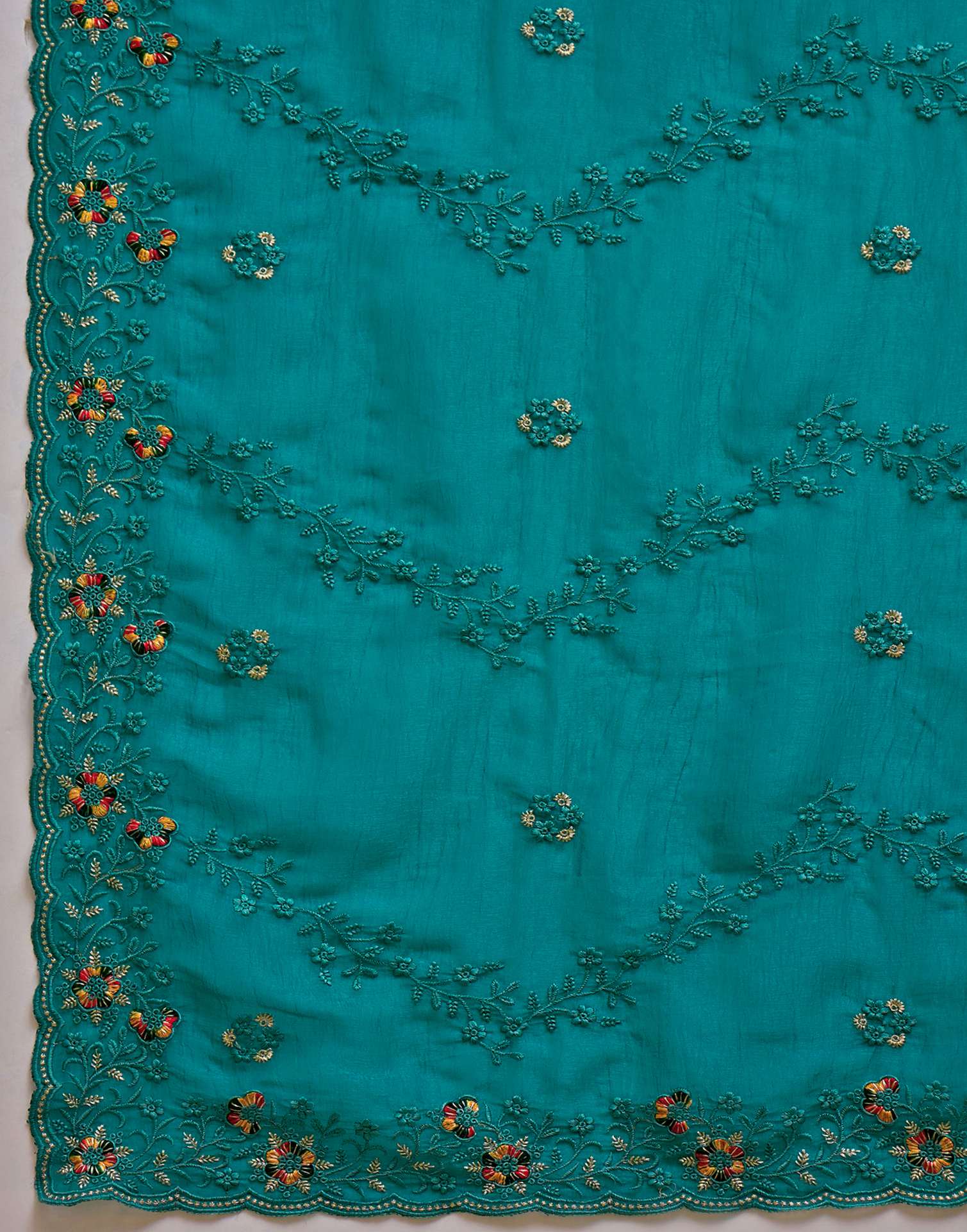 Turquoise Shimmer Embroidery Saree