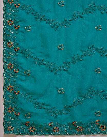 Turquoise Shimmer Embroidery Saree