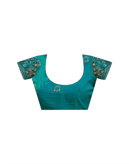 Turquoise Shimmer Embroidery Saree
