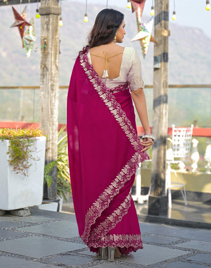 Rani Pink Shimmer Georgette Embroidery Saree