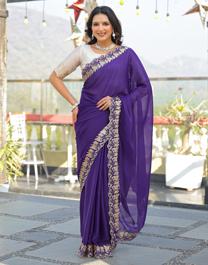 Purple Shimmer Georgette Embroidery Saree