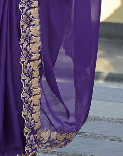 Purple Shimmer Georgette Embroidery Saree