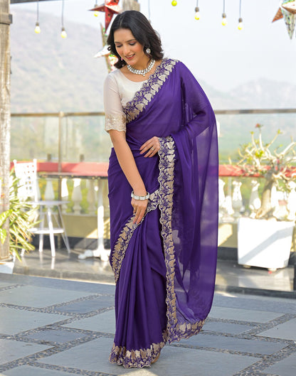 Purple Shimmer Georgette Embroidery Saree