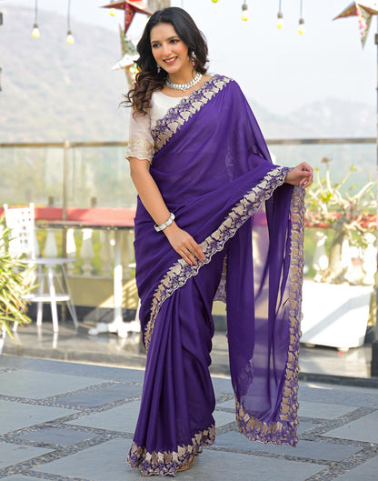 Purple Shimmer Georgette Embroidery Saree