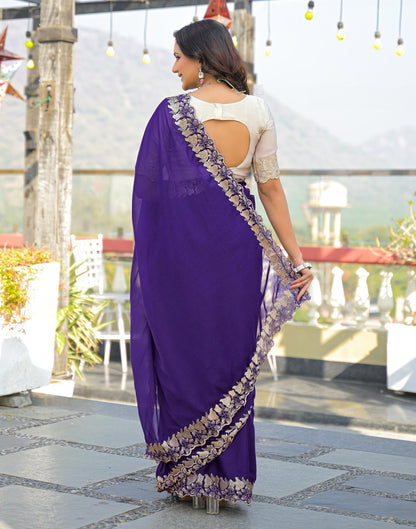 Purple Shimmer Georgette Embroidery Saree