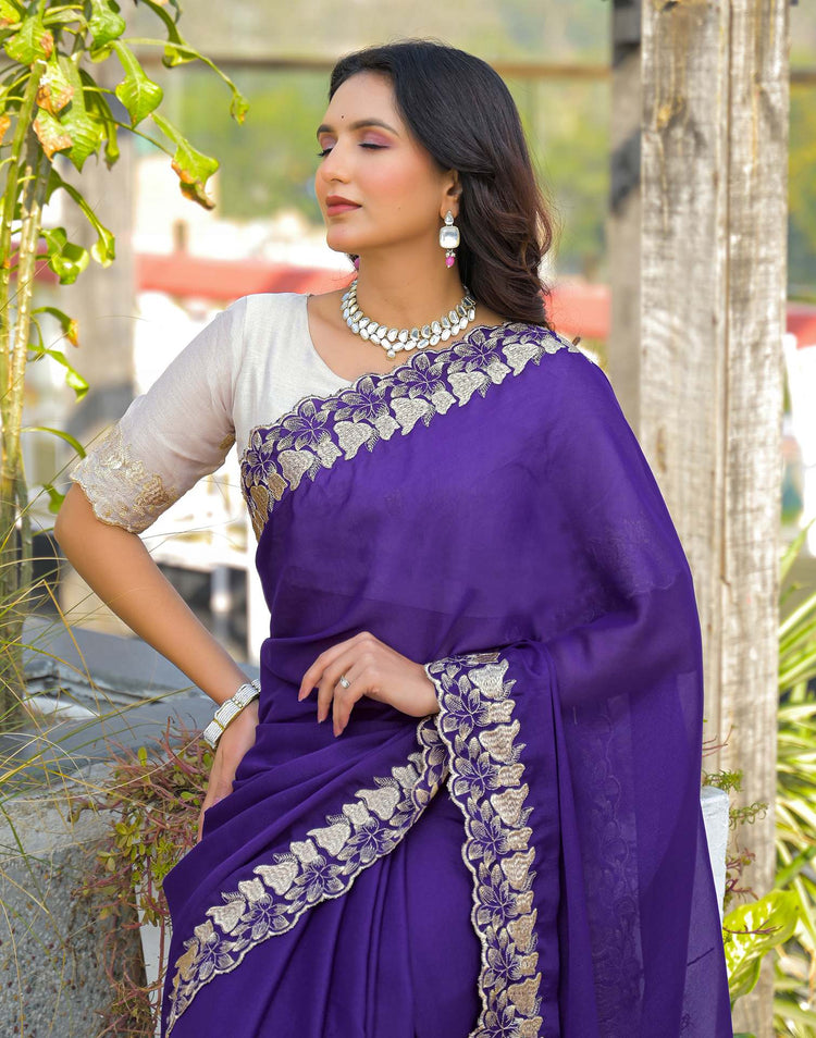 Purple Shimmer Georgette Embroidery Saree
