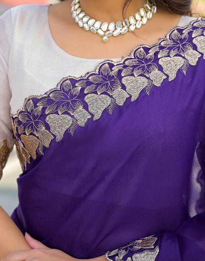 Purple Shimmer Georgette Embroidery Saree
