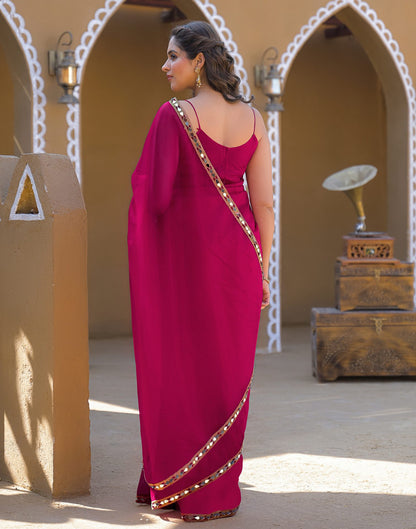 Rani Pink Net Mirror Work Lace Saree