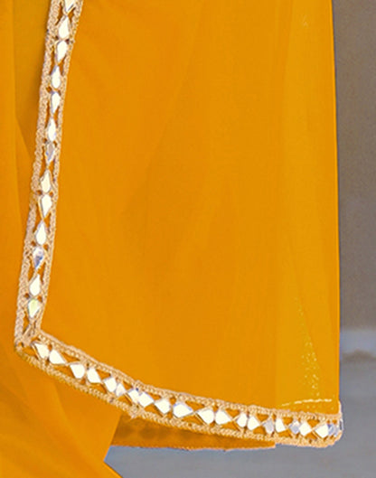 Yellow Net Mirror Work Lace Saree