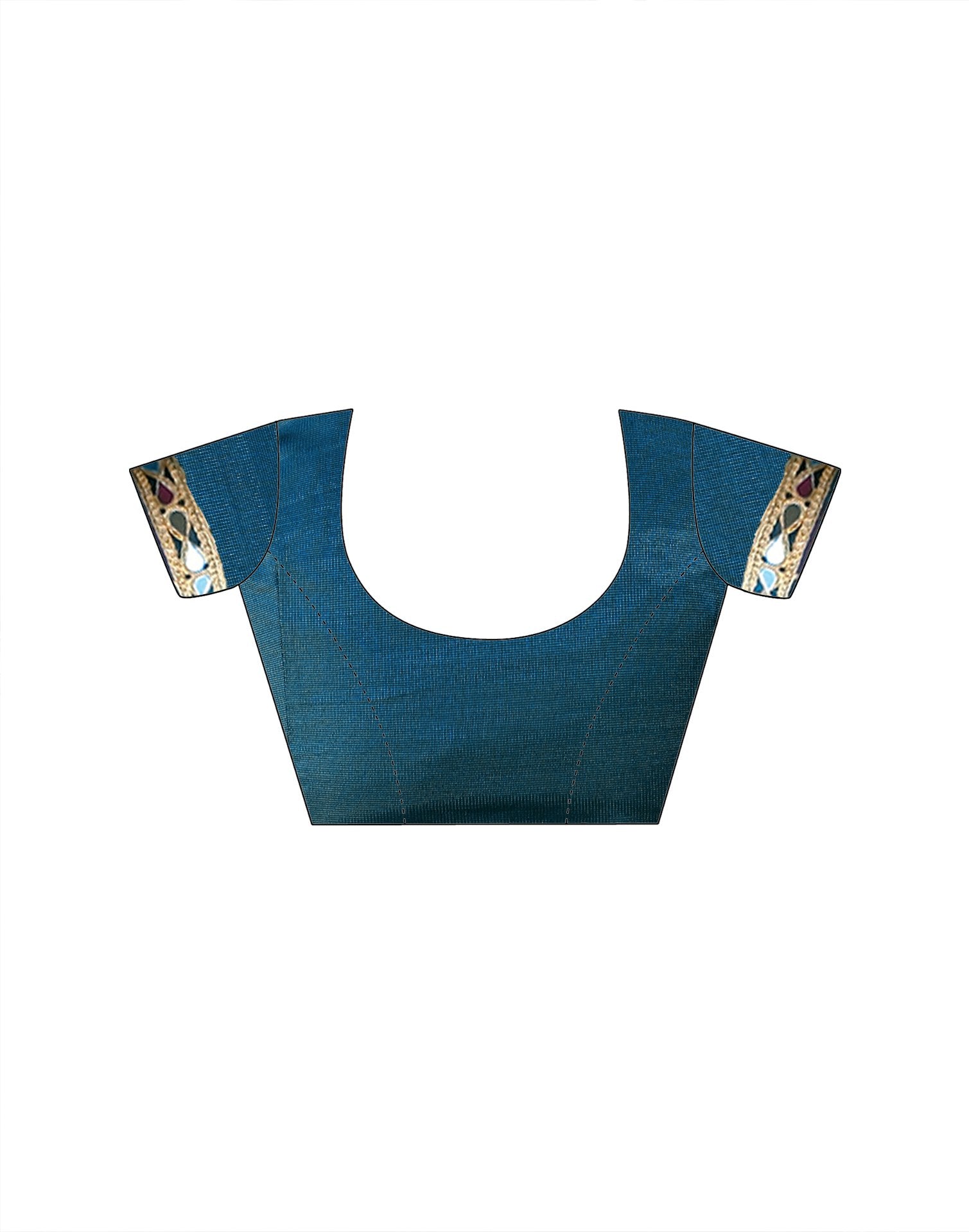 Rama Blue Net Mirror Work Lace Saree