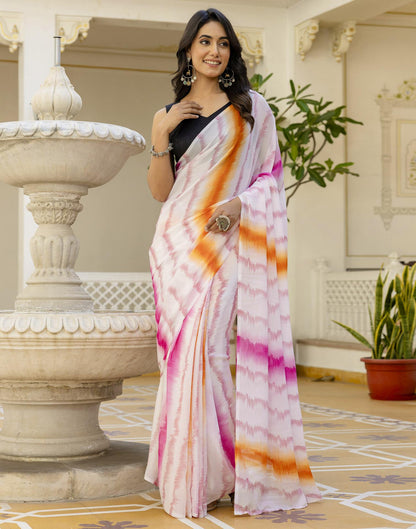 Ready To Wear White Georgette Printed Saree
