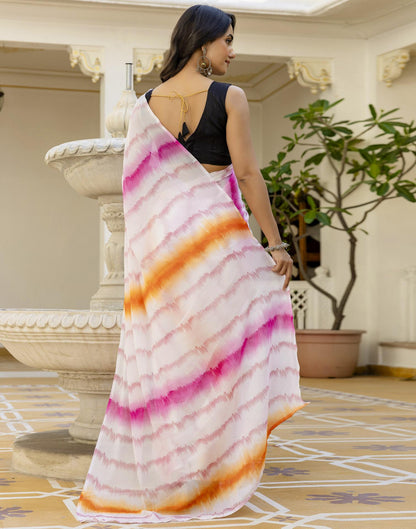Ready To Wear White Georgette Printed Saree