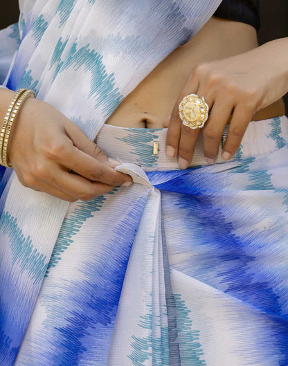 Ready To Wear White Georgette Printed Saree
