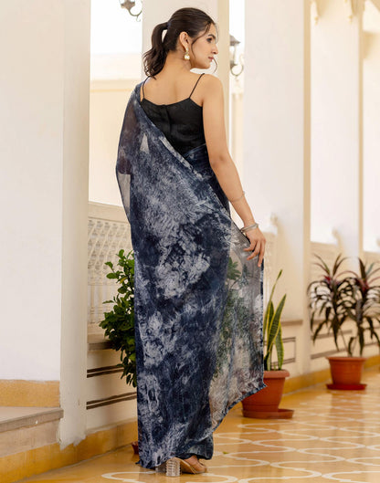 Ready To Wear Dark Grey Georgette Printed Saree