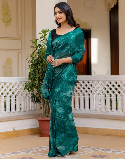 Ready To Wear Teal Green Georgette Printed Saree
