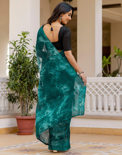 Ready To Wear Teal Green Georgette Printed Saree