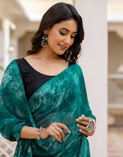 Ready To Wear Teal Green Georgette Printed Saree