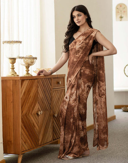 Ready To Wear Brown Georgette Printed Saree