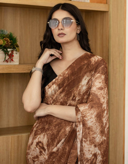 Ready To Wear Brown Georgette Printed Saree