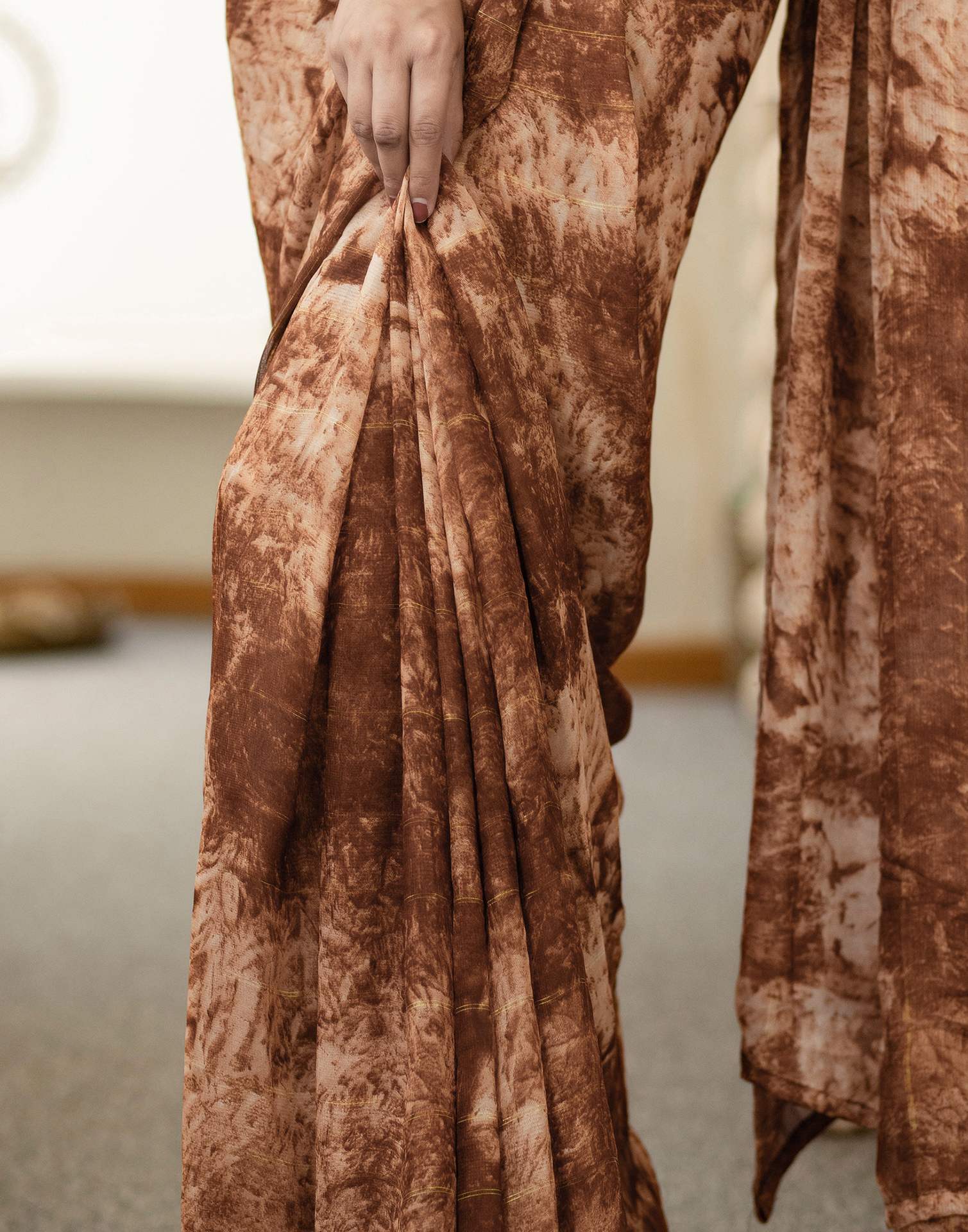 Ready To Wear Brown Georgette Printed Saree