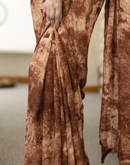 Ready To Wear Brown Georgette Printed Saree