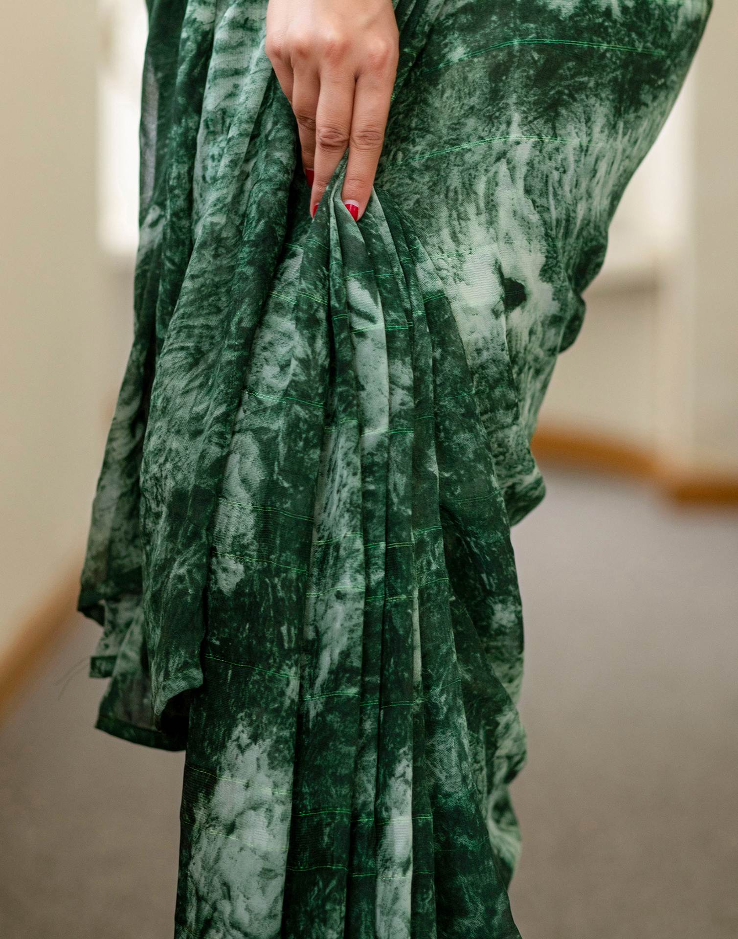 Ready To Wear Green Georgette Printed Saree