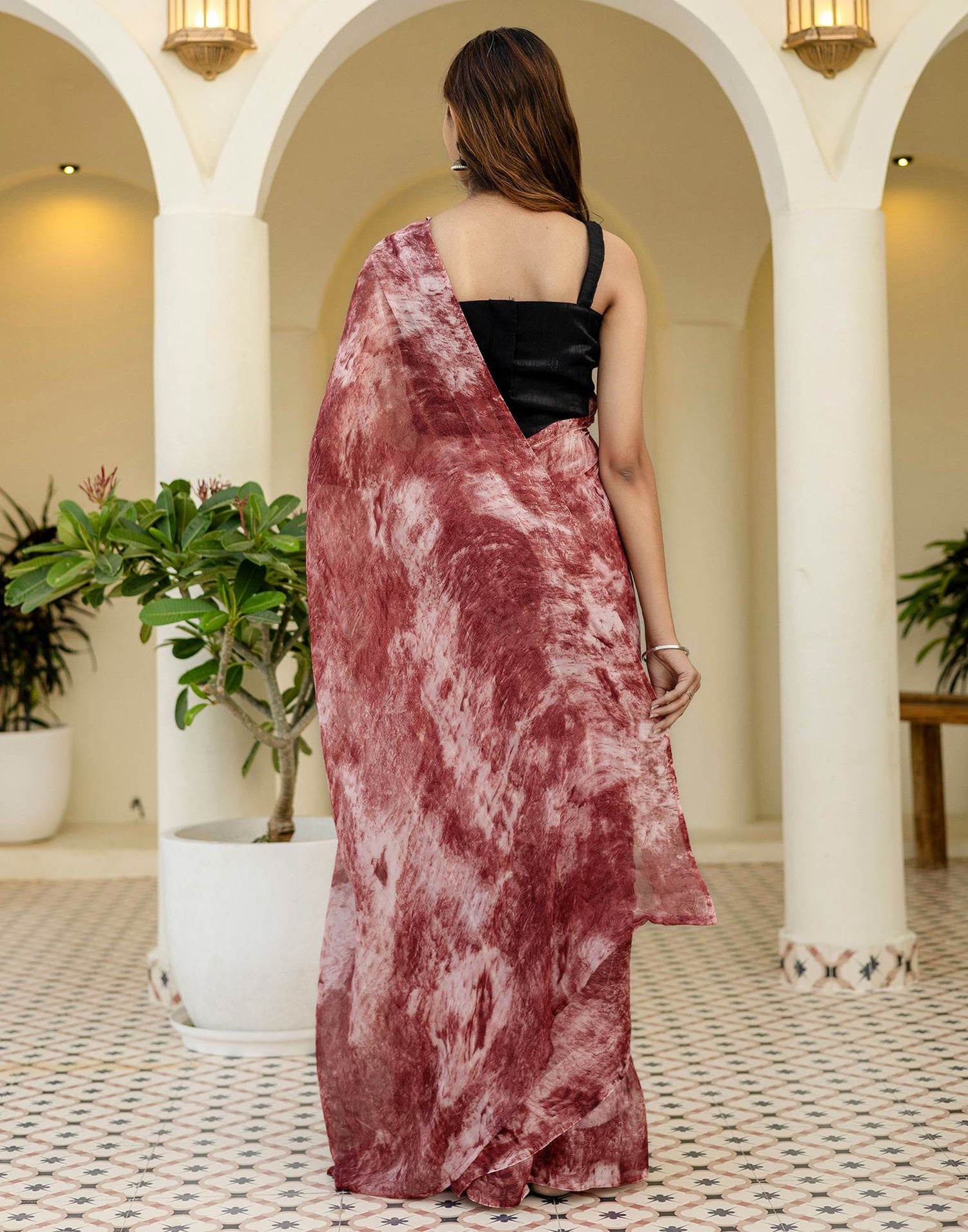 Ready To Wear Light Dusty Maroon Georgette Printed Saree