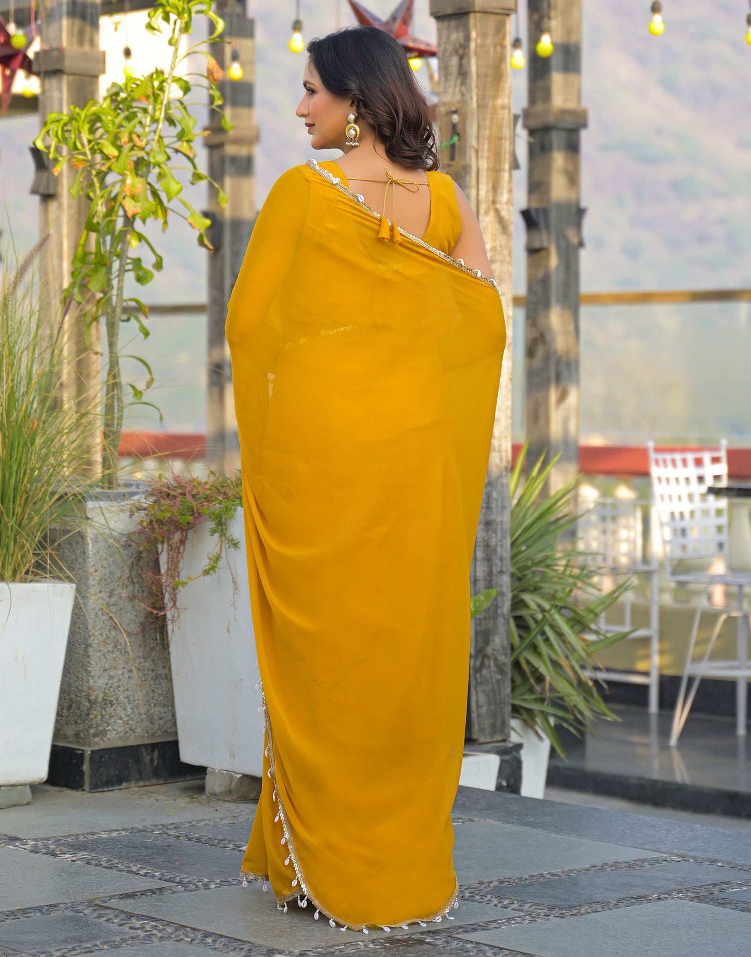 Yellow Shimmer Lace Saree